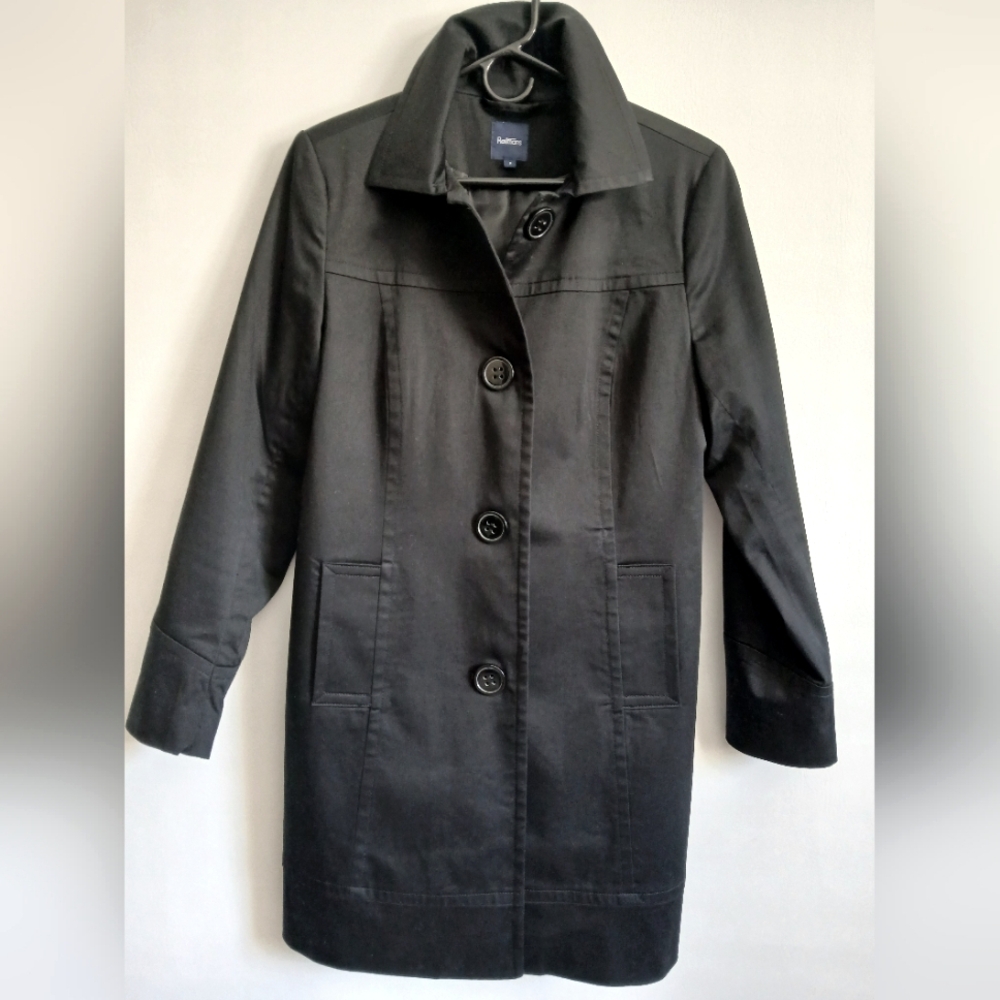 Women's Reitman black cotton canvas spring coat Sz9 lined pockets